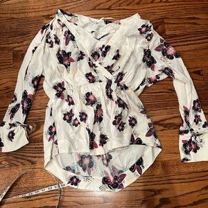 Free People Floral Wrap Blouse